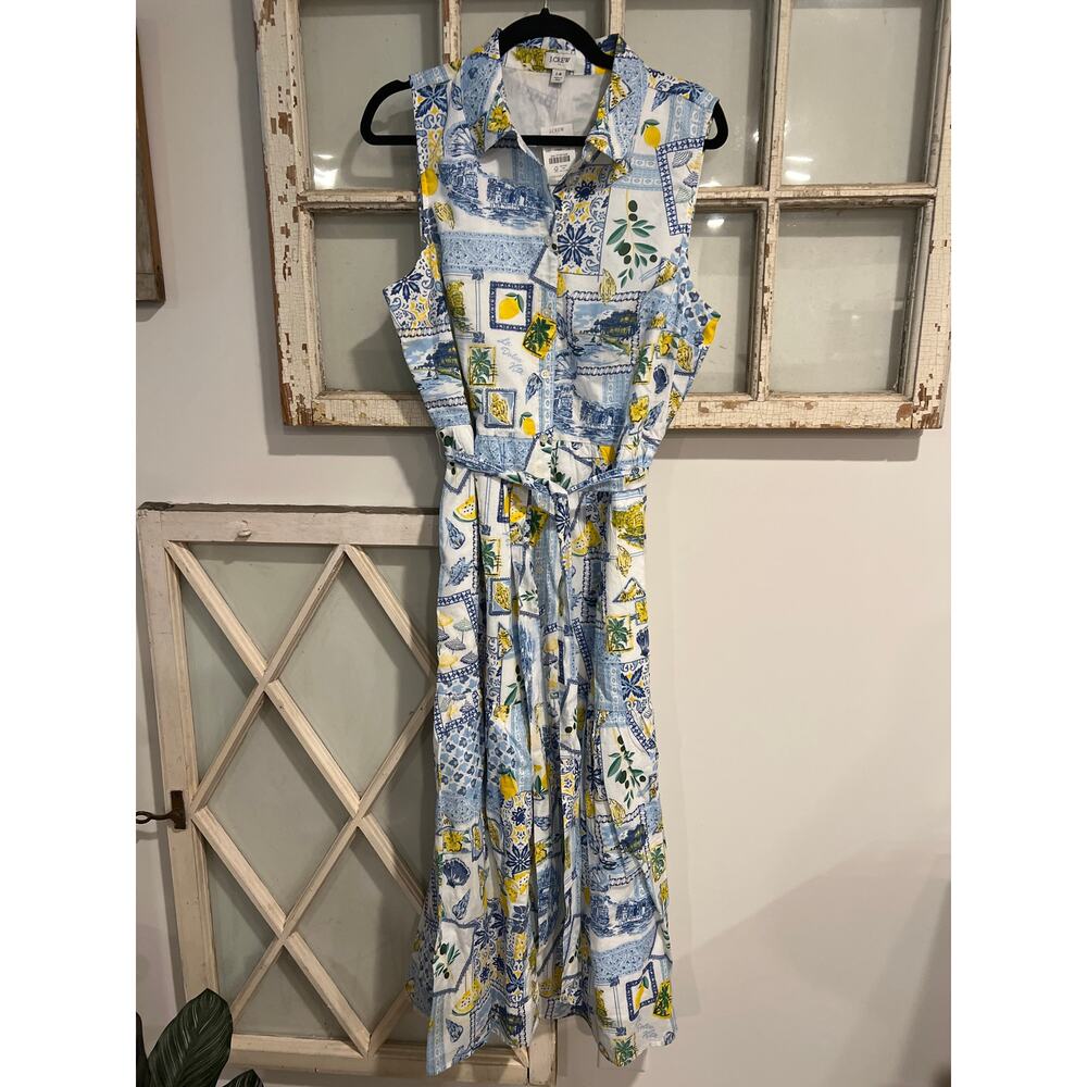J. Crew Sleeveless Midi Dress in Blue, Yellow, White Floral Patchwork